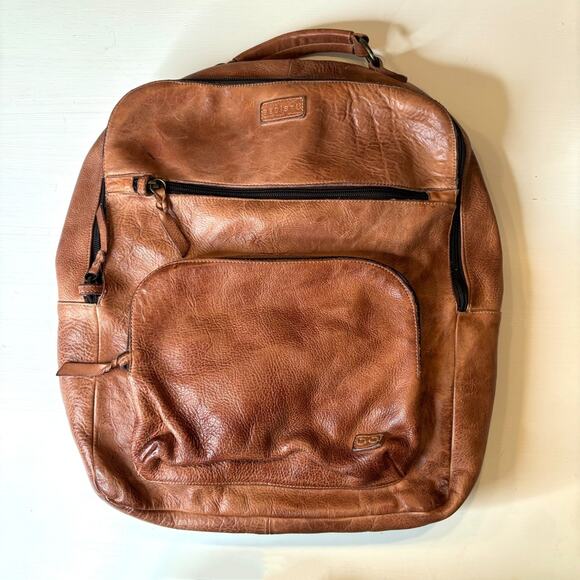 Bed Stu Lafe Distressed Tan Rustic Handmade Leather Laptop Backpack Bag - Picture 1 of 16